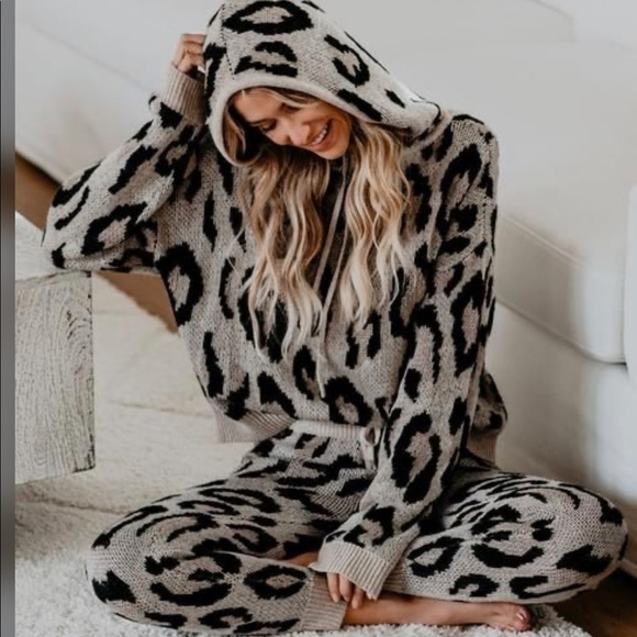 Vici Pants - VICI- Leopard knit hoodie with matching joggers.